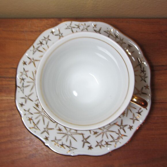 MZ Czechoslovakia vintage gold stars 6 oz teacup espresso & saucer (W5409) - Picture 4 of 11